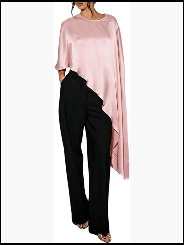 Asymmetrical Hem Satin Shawl Wrap Elegant Dressy Cape Poncho Top Flowy Cover Up